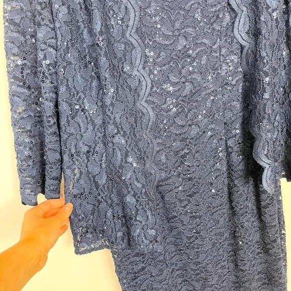 Alex Evenings Navy Blue Lace Sequin Cocktail Sheath Dress With Jacket Size 8 - Picture 3 of 12